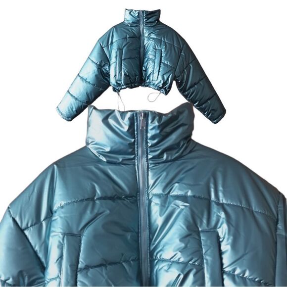 NEW Urban Outfitters UO Taryn Metallic Cropped Puffer Coat Jacket L XL - Picture 5 of 6
